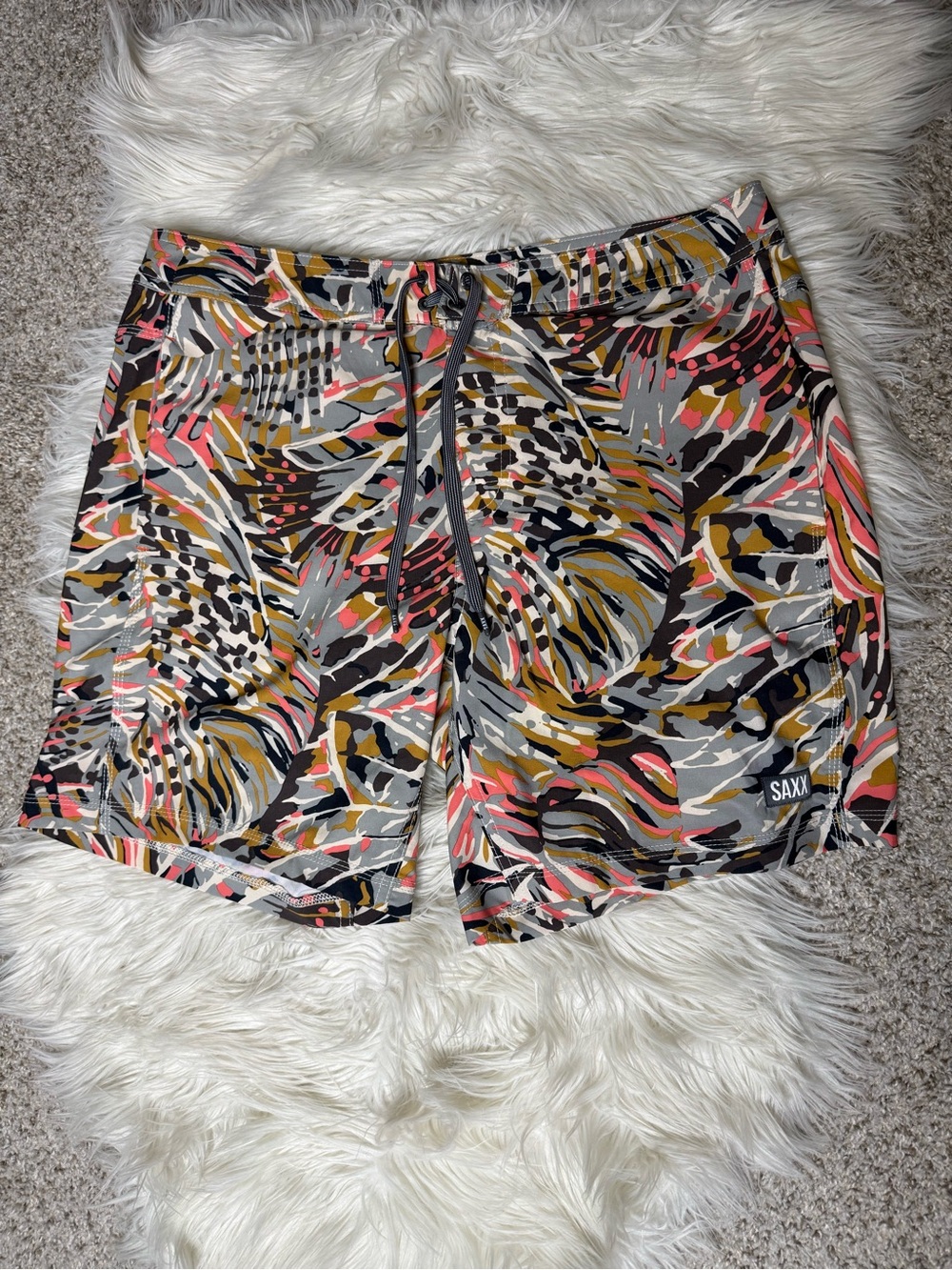 Saxx Ballpark Pouch Multicolor Abstract Athletic Shorts Boardie 17” 34